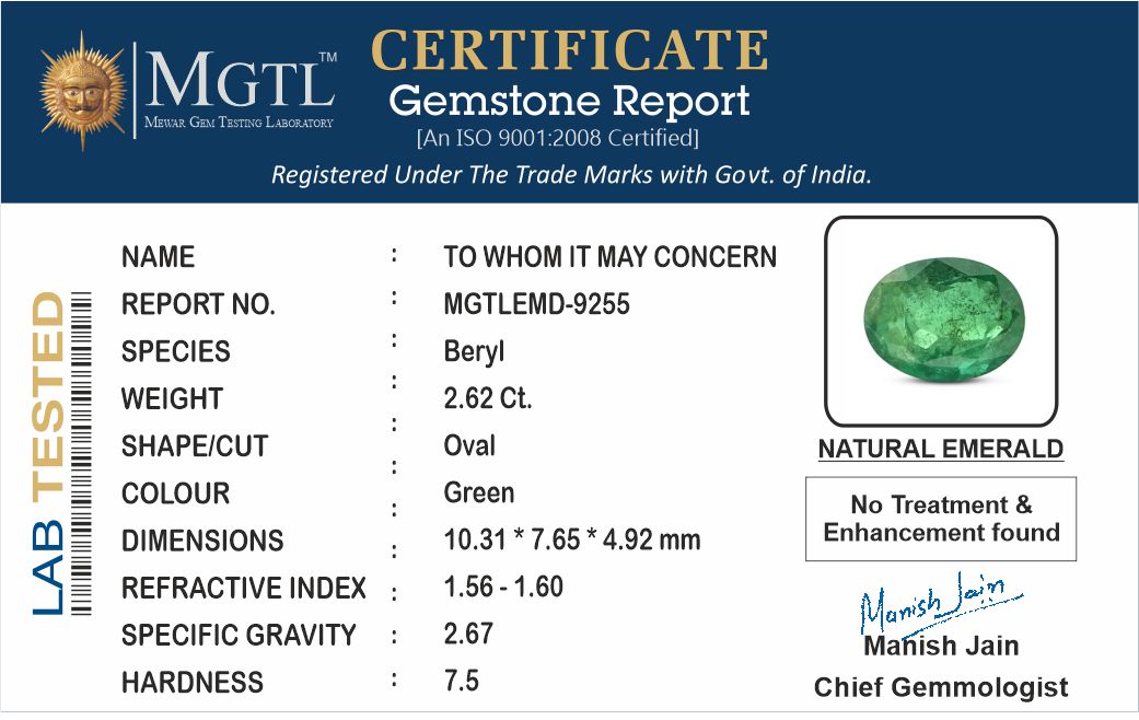 Zambian Emerald - 2.62 Carat Prime Quality EMD-9255