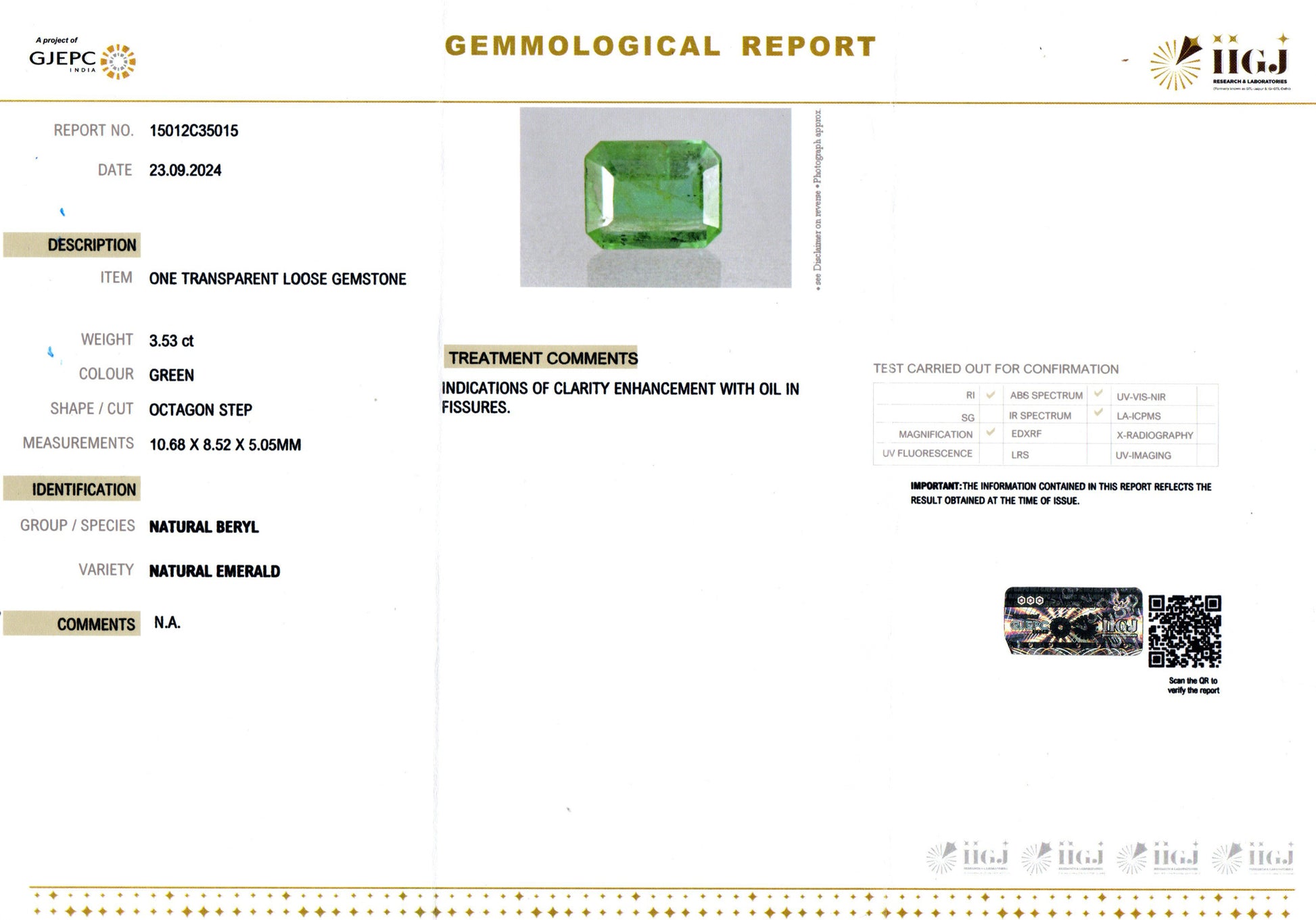 Zambian Emerald - 3.53 Carat Prime Quality EMD-9263