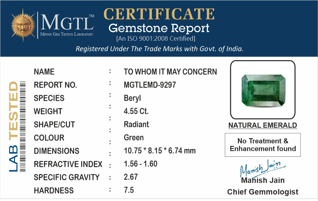 Zambian Emerald - 4.55 Carat Limited Quality EMD-9297