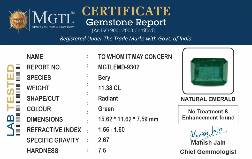Emerald - 11.38 Carats