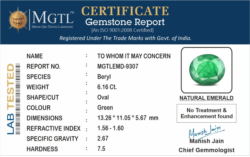 Zambian Emerald - 6.16 Carat Limited Quality EMD-9307