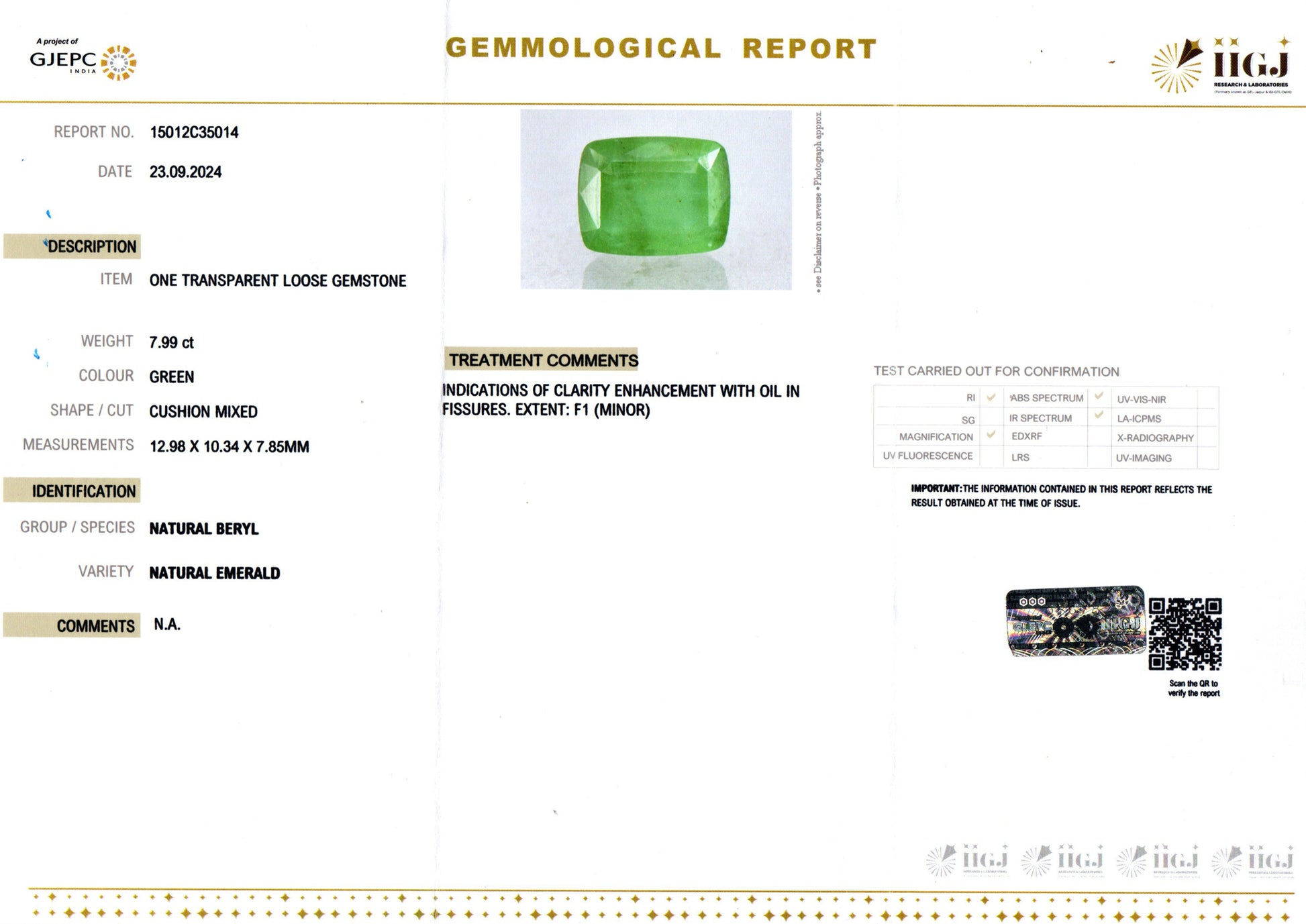 Zambian Emerald - 7.99 Carat Limited Quality EMD-9311