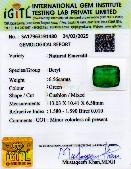 Zambian Emerald - 6.56 Carat Limited Quality EMD-9312