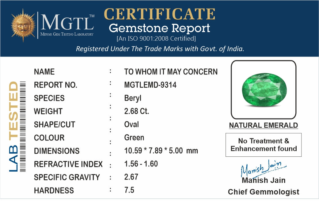 Zambian Emerald - 2.68 Carat Limited Quality EMD-9314