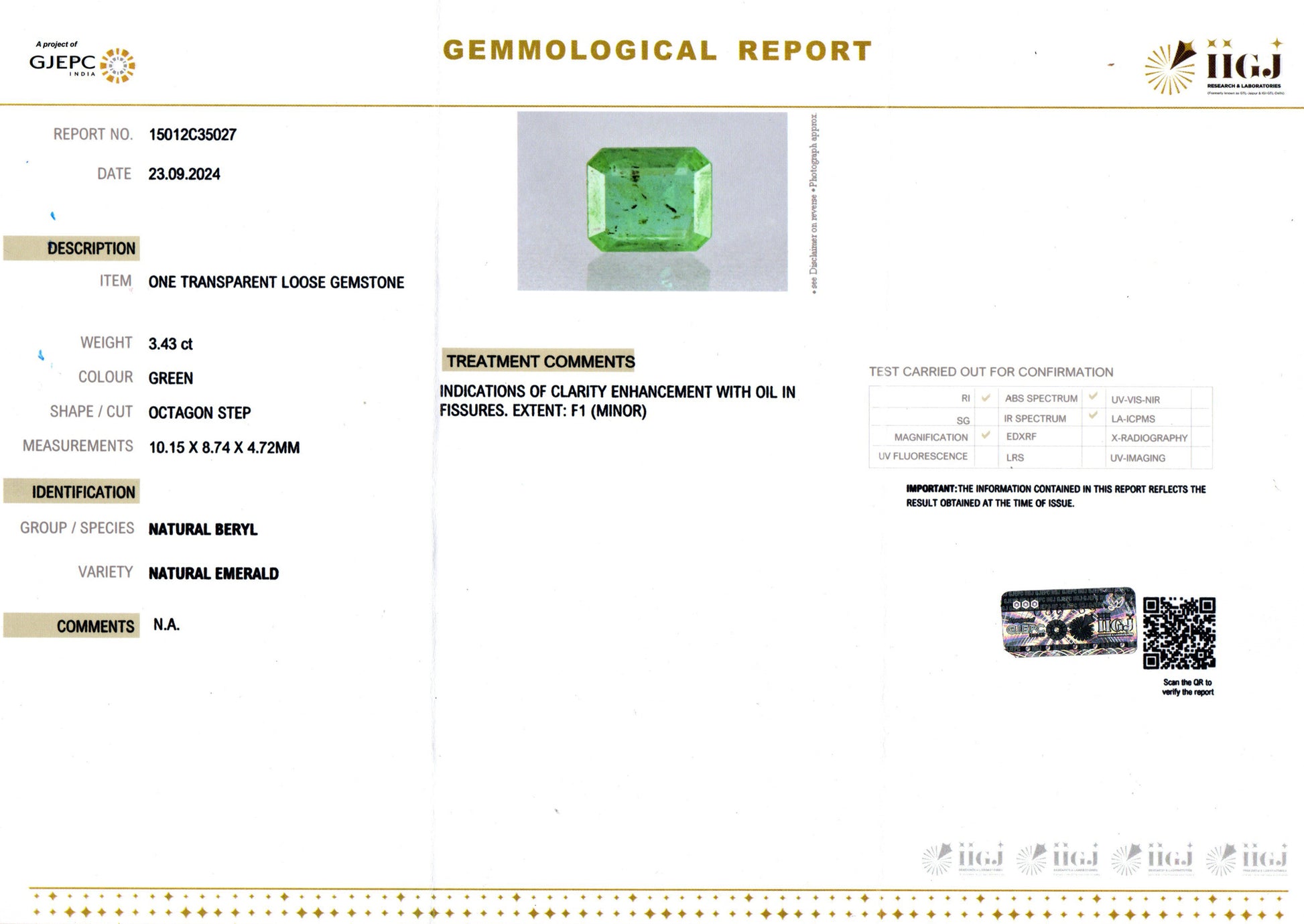 Emerald - 3.43 Carats
