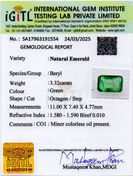 Zambian Emerald - 3.32 Carat Prime Quality EMD-9343