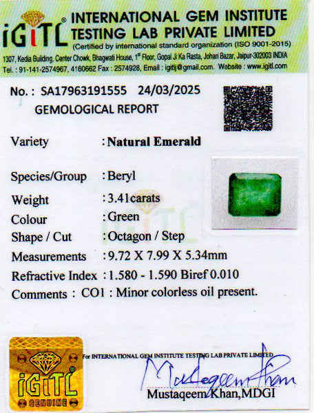 Zambian Emerald - 3.41 Carat Prime Quality EMD-9346