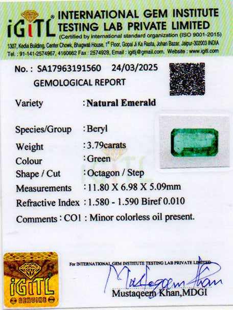 Zambian Emerald - 3.79 Carat Prime Quality EMD-9347