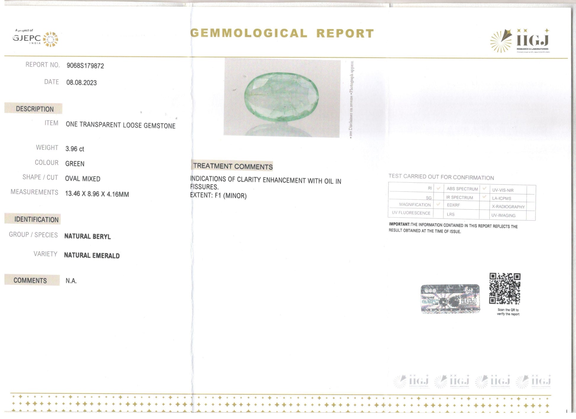 Zambian Emerald - 3.96 Carat Prime Quality EMD-9349