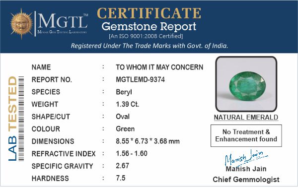 Zambian Emerald - 1.39 Carat Limited Quality EMD-9374