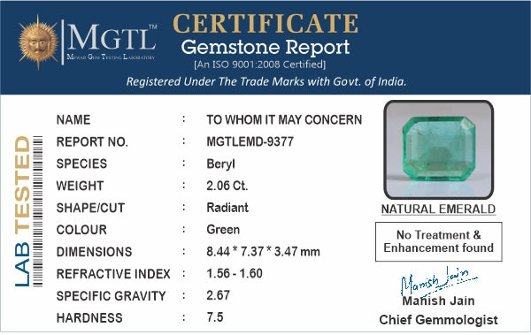 Zambian Emerald - 2.06 Carat Limited Quality EMD-9377
