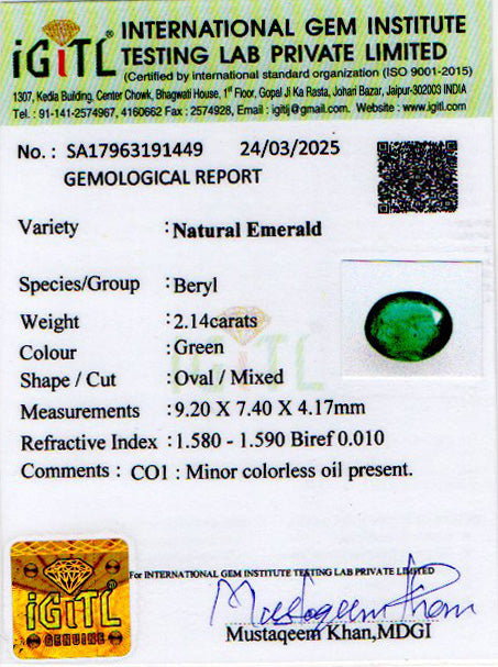 Zambian Emerald - 2.14 Carat Limited Quality EMD-9381