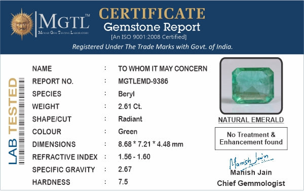Zambian Emerald - 2.61 Carat Rare Quality EMD-9386