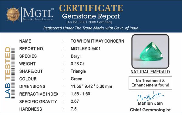 Afghanistan Emerald - 3.28 Carat Rare Quality EMD-9401