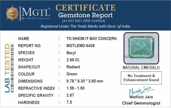 Zambian Emerald - 2.69 Carat Fine Quality EMD-9408