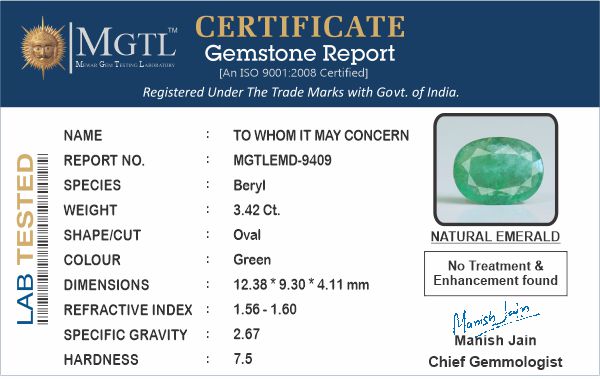 Zambian Emerald - 3.42 Carat Fine Quality EMD-9409