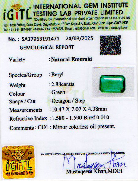 Zambian Emerald - 2.88 Carat Limited Quality EMD-9453