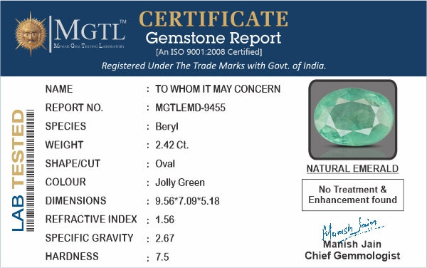 Colombian Emerald -  2.42 Carat  Prime Quality EMD-9455
