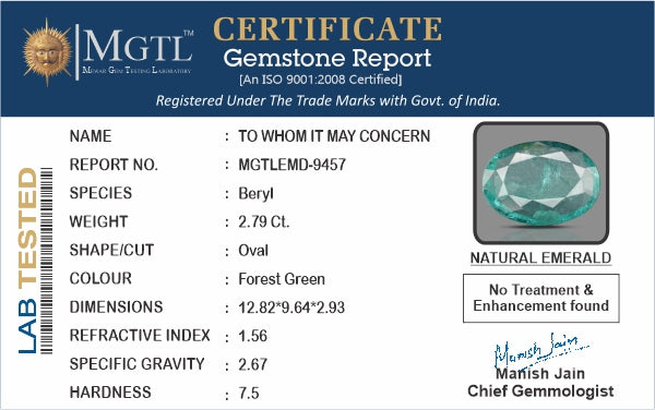 Colombian Emerald - 2.79 Carat Prime Quality EMD-9457