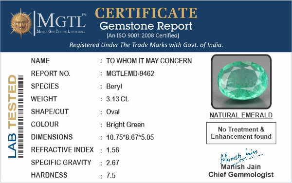 Colombian Emerald - 3.13 Carat Rare Quality EMD-9462