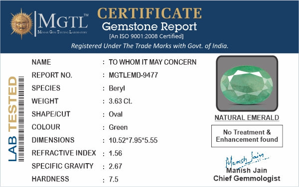 Zambian Emerald - 3.63 Carat Fine Quality EMD-9477