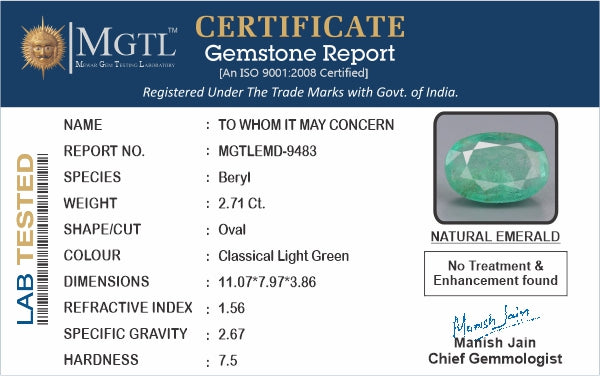 Zambian Emerald - 2.71 Carat Fine Quality EMD-9483