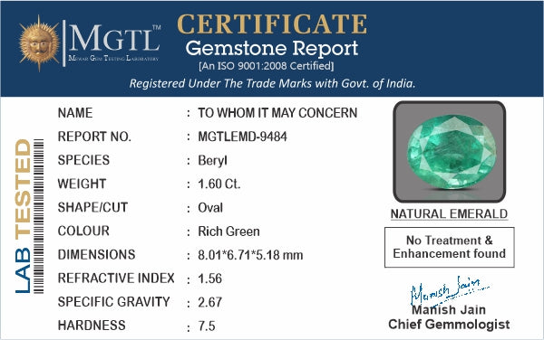 Zambian Emerald - 1.60 Carat Fine Quality EMD-9484
