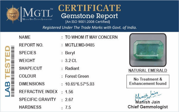Zambian Emerald - 3.20 Carat Fine Quality EMD-9485