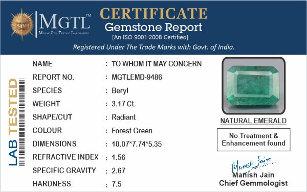 Zambian Emerald - 3.17 Carat Fine Quality EMD-9486