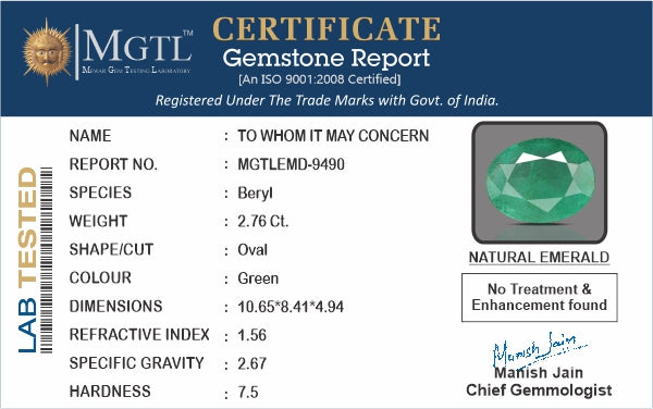 Zambian Emerald - 2.76 Carat Fine Quality EMD-9490