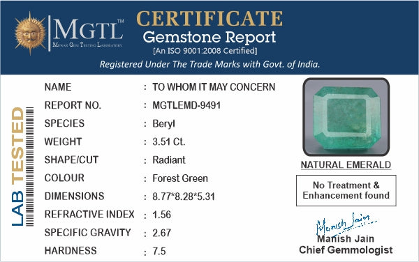 Zambian Emerald - 3.51 Carat Fine Quality EMD-9491
