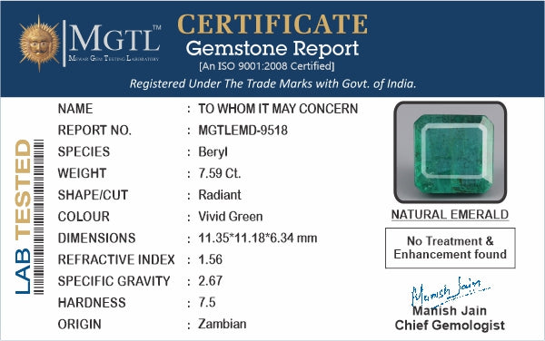 Emerald - 7.59 Carats