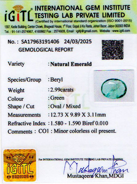 Zambian Emerald - 2.99 Carat Limited Quality EMD-9524