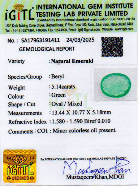 Zambian Emerald - 5.14 Carat Prime Quality EMD-9532