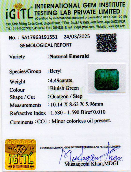 Zambian Emerald - 4.49 Carat Prime Quality EMD-9565