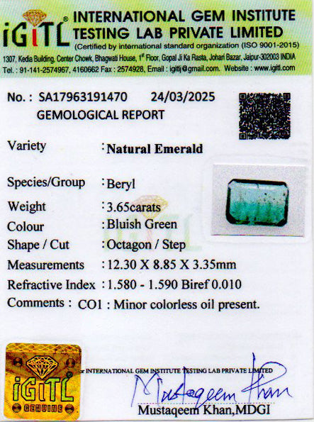 Zambian Emerald - 3.65 Carat Prime Quality EMD-9574