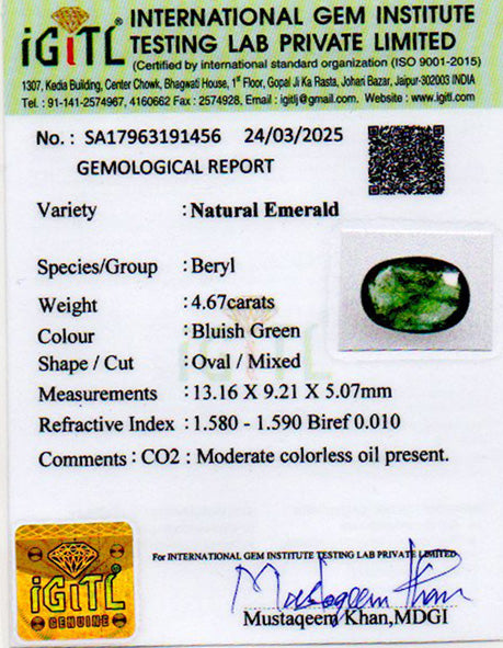 Zambian Emerald - 4.67 Carat Prime Quality EMD-9582