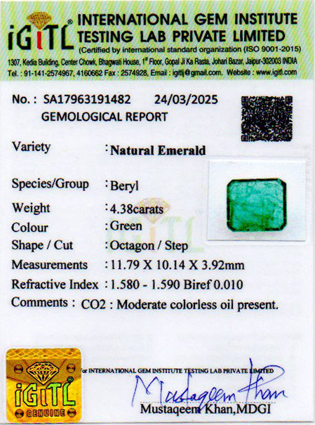 Zambian Emerald - 4.38 Carat Prime Quality EMD-9587