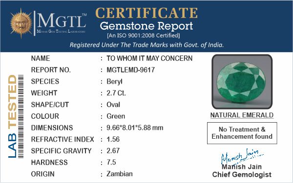 Zambian Emerald - 2.70 Carat Prime Quality EMD-9617