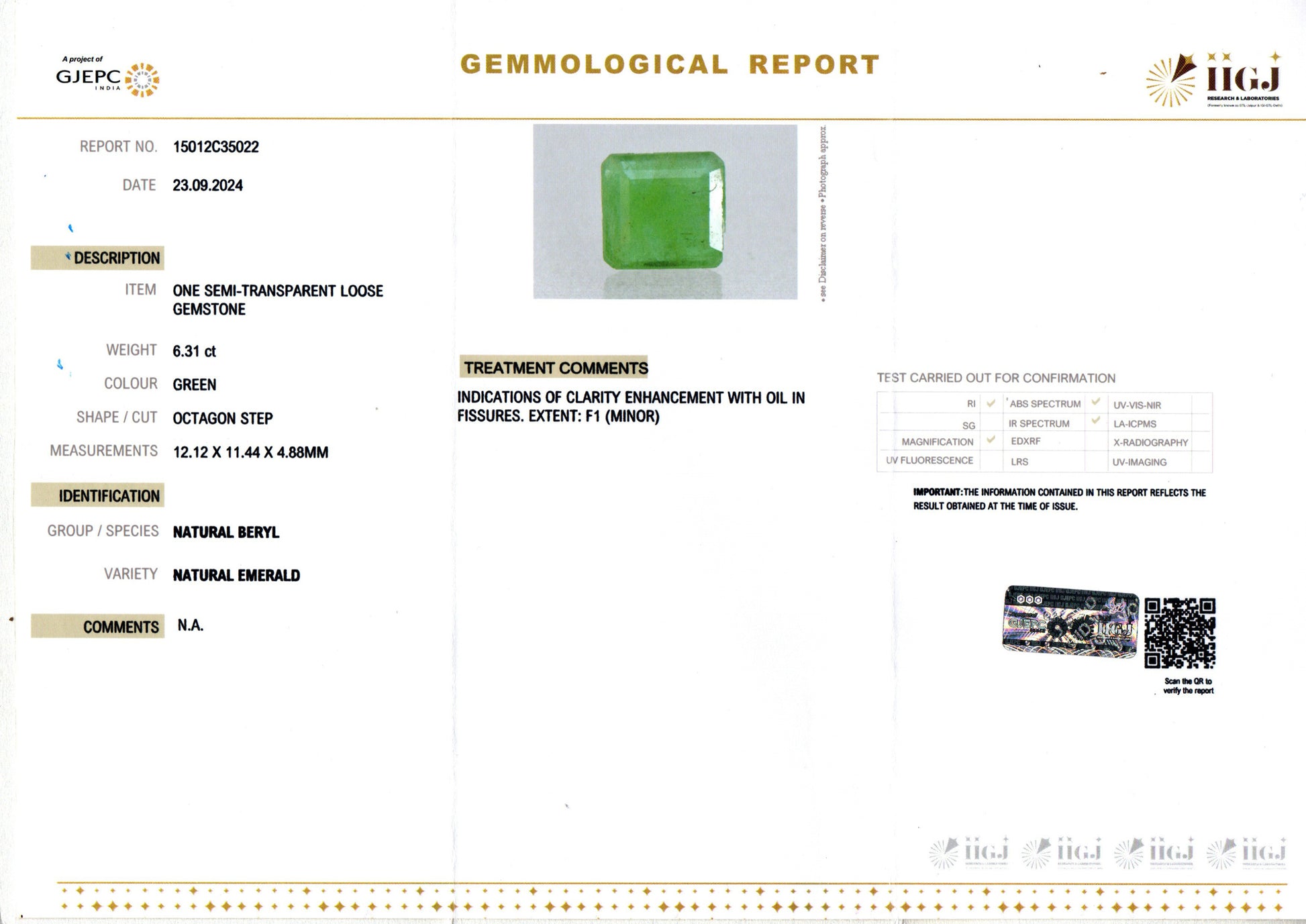 Zambian Emerald - 6.31 Carat Prime Quality EMD-9655