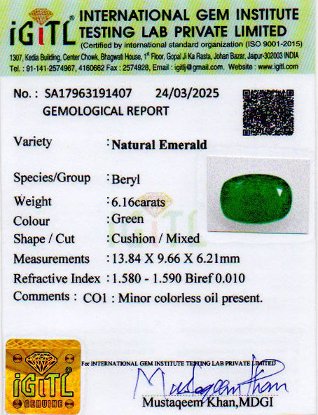 Zambian Emerald - 6.16 Carat Limited Quality EMD-9681