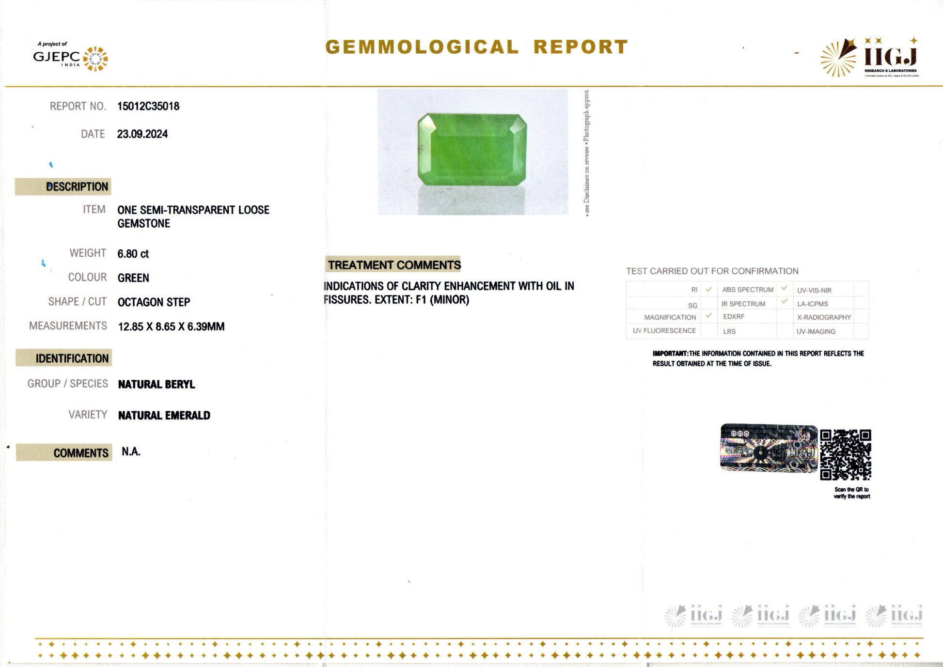 Zambian Emerald - 6.80 Carat Prime Quality EMD-9708