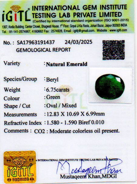Emerald - 6.75 Carats