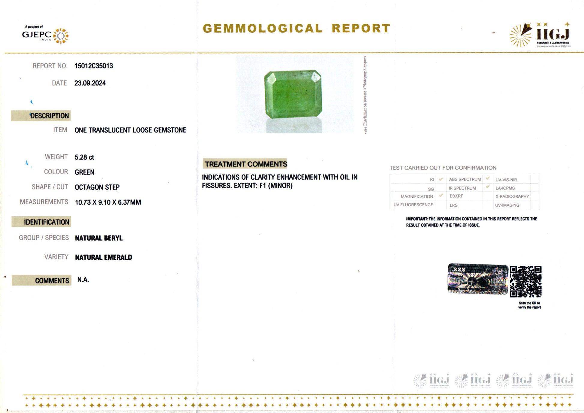 Zambian Emerald - 5.28 Carat Prime Quality EMD-9714
