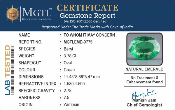 Zambian Emerald - 3.78 Carat Limited Quality EMD-9775