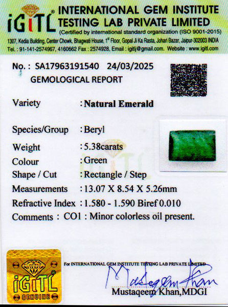 Zambian Emerald - 5.38 Carat Prime Quality EMD-9791