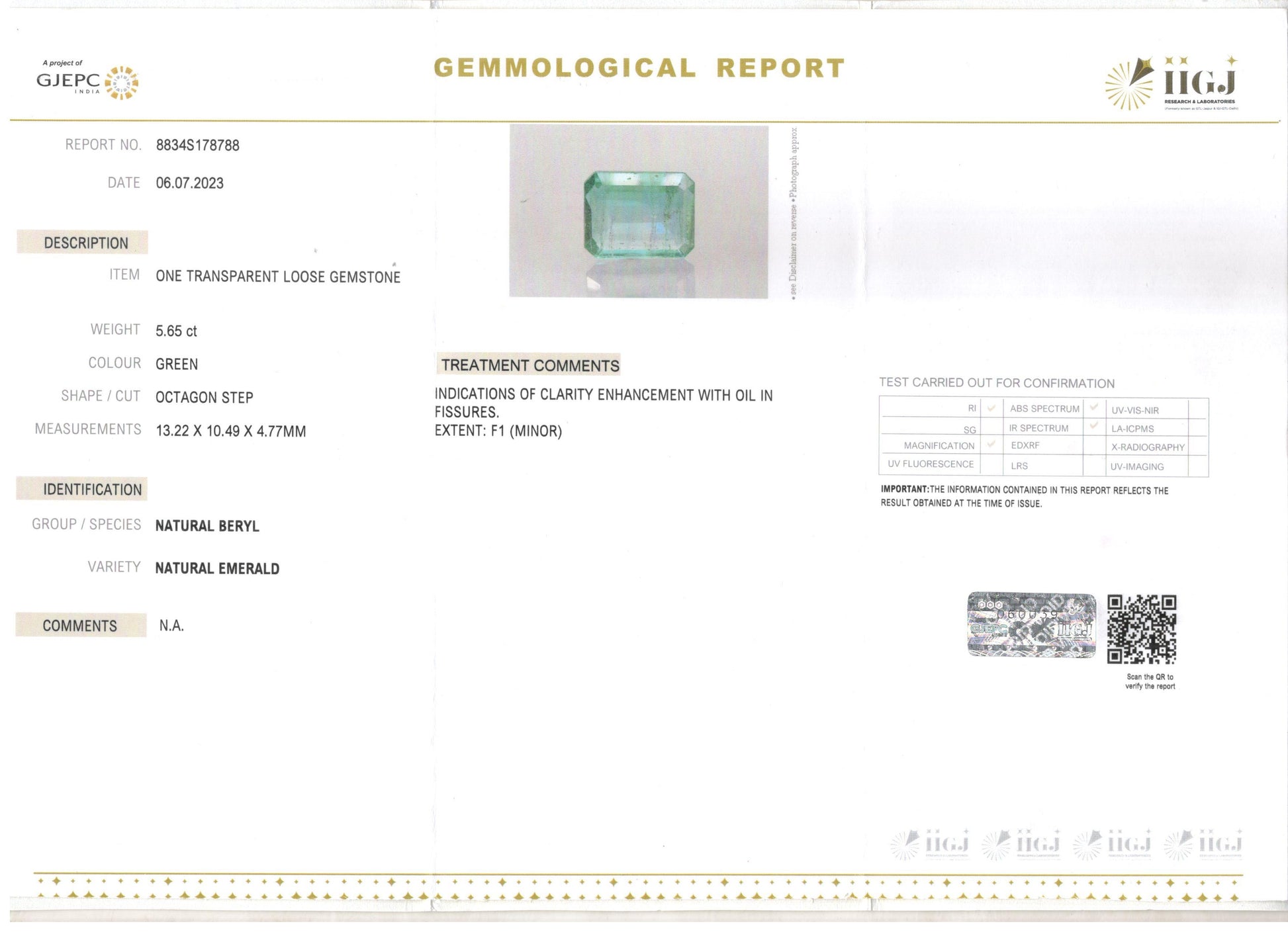 Zambian Emerald - 5.65 Carat Rare Quality EMD-9792