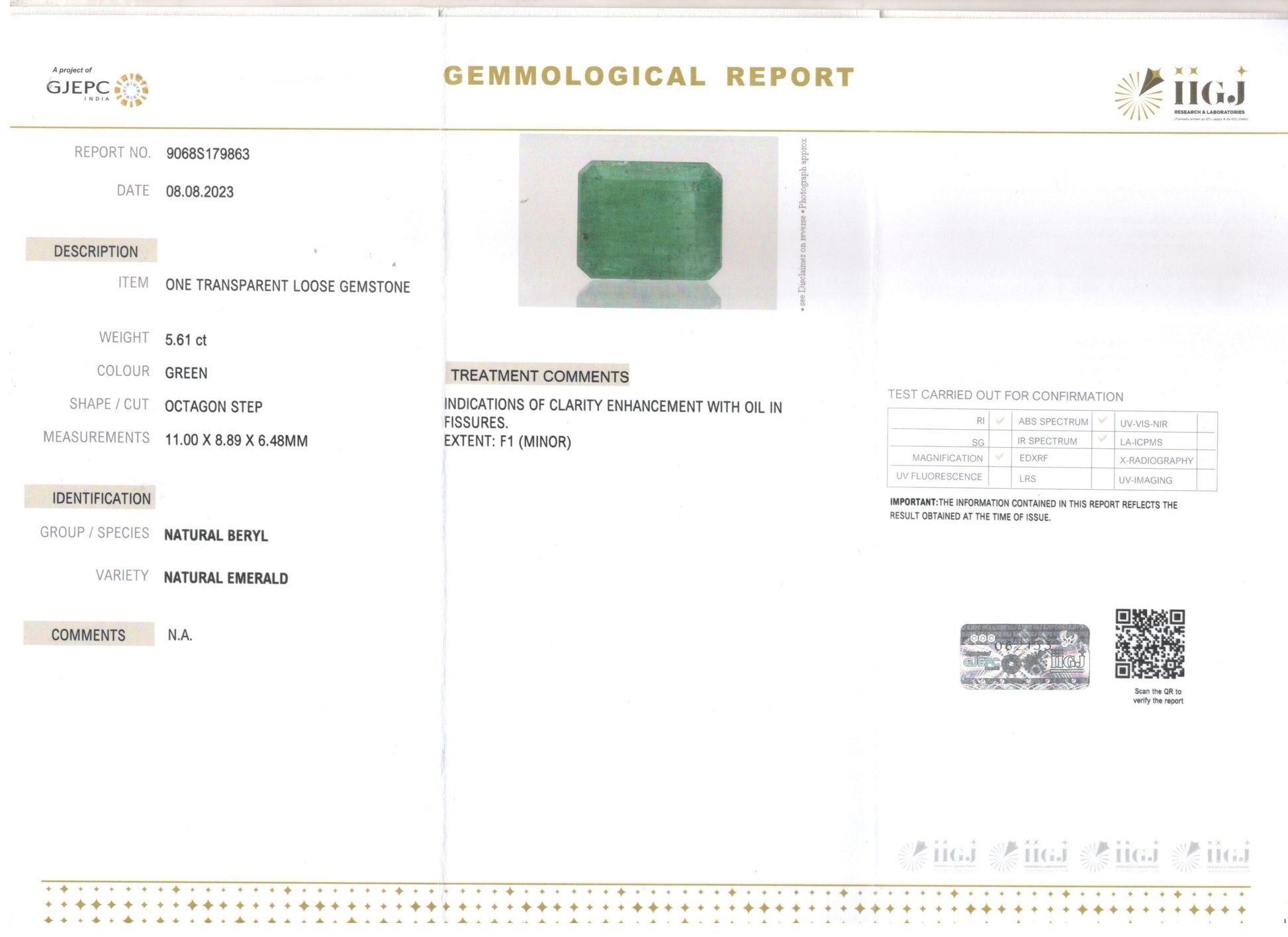 Zambian Emerald - 5.61 Carat Prime Quality EMD-9795