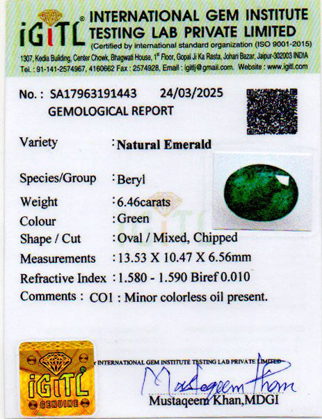 Emerald - 6.46 Carats