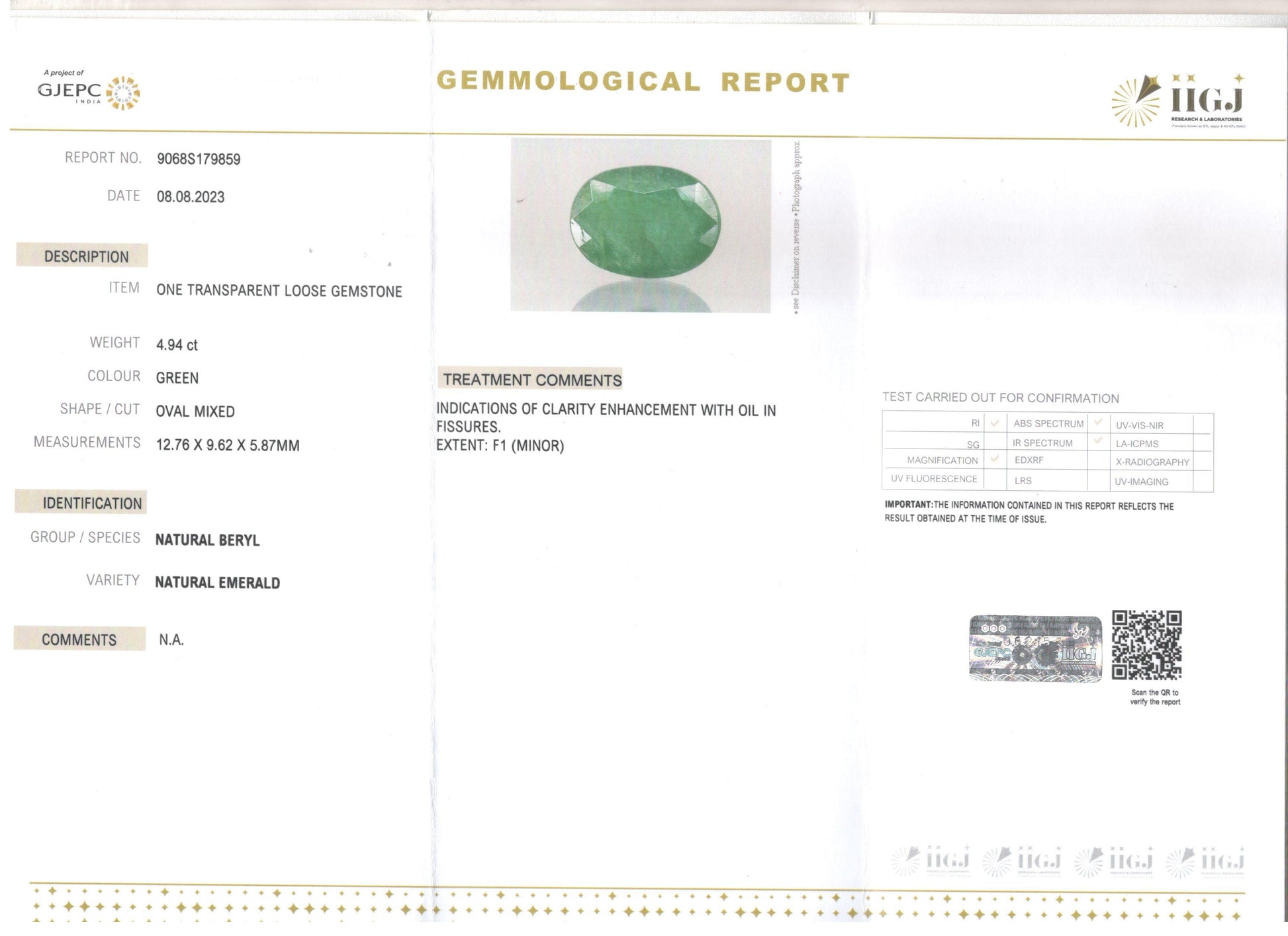 Zambian Emerald - 4.94 Carat Prime Quality EMD-9822